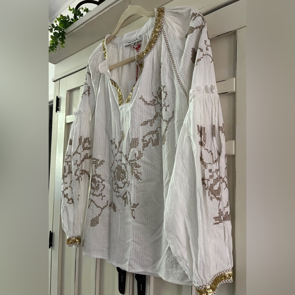 ROSE AND ROSE WHITE LAKE TOP TWO TONE CROSS-STITCH WHITE/SAND GOLD/WHITE SEQUINS - Picture 5 of 7